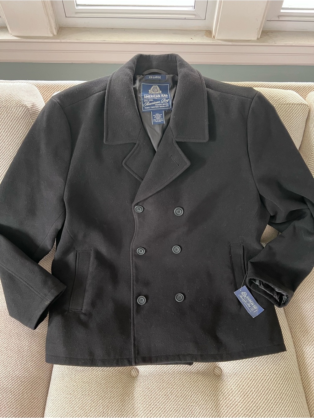 American Rag Black Double-Breasted Peacoat Men’s